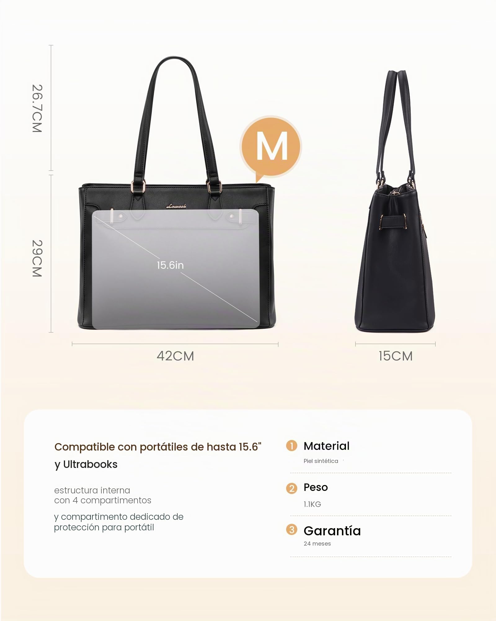 LOVEVOOK Bolso grande para ordenador portátil para mujer