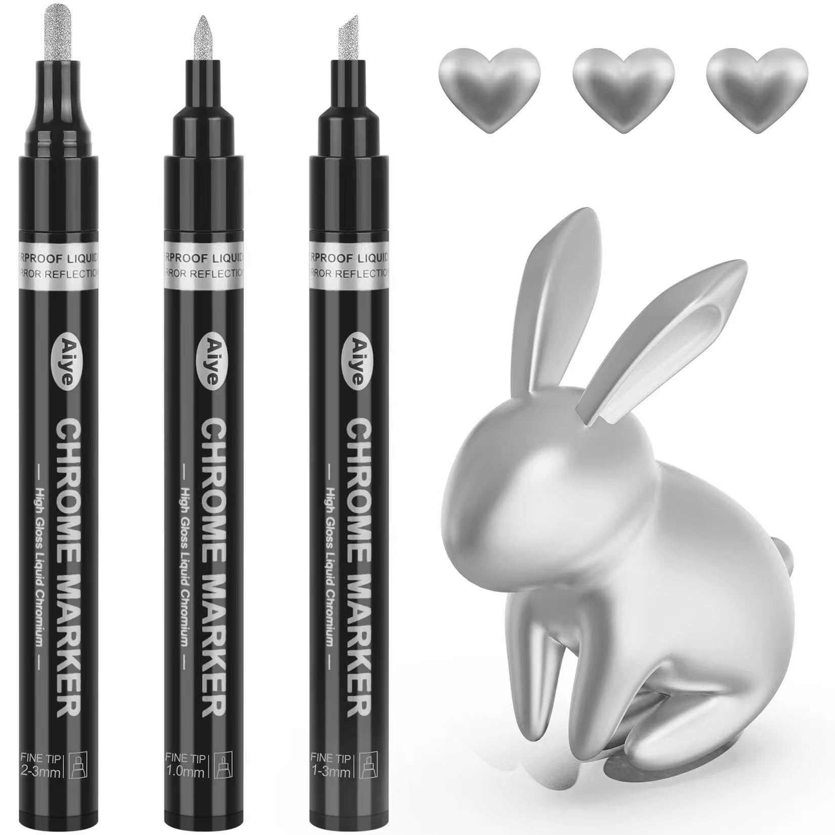 Haoyond Liquid Mirror Chrome Markers - 3Pcs Silver Waterproof Reflective Gloss Chrome Pens for Plastic, Metal, Glass, Ceramic, Resin Supplies,