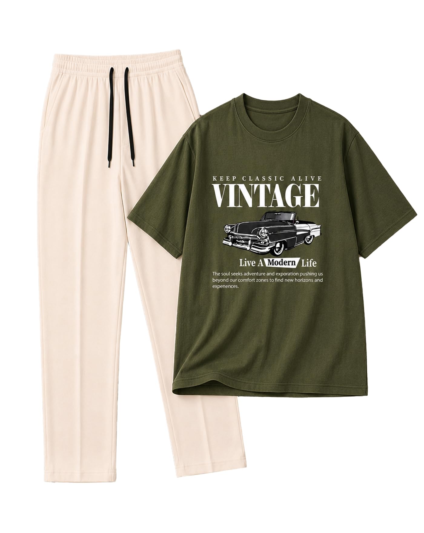 ausk Men's Premium Oversized Co-Ord Set, Round Neck Graphic Printed T Shirt with Solid Track Pant, Soft Breathable Casual Wear Co-Ord Set for Men-picture-52