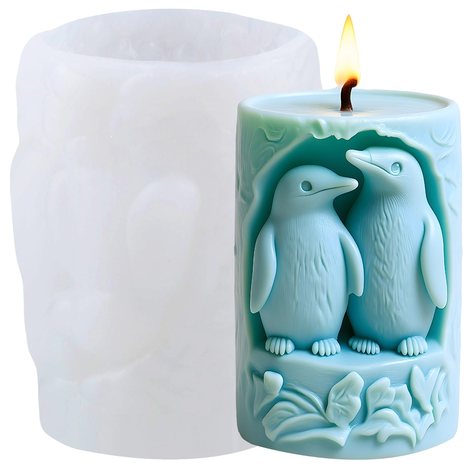 XIAOSHUI Penguin Pillar Candle Moulds Penguin Cylinder Candle Silicone Mould Animal Resin Casting Mould for Candles Making Aromatherapy Candles Wax Polymer Clay Home Decoration