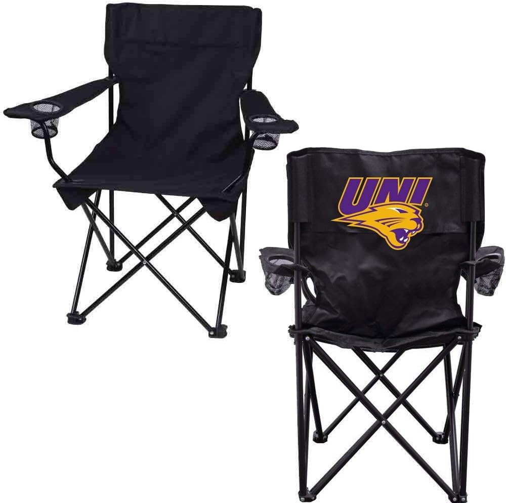 VictoryStore Outdoor Camping Chair - University of Northern Iowa Panthers Black Folding Camping Chair with Carry B
