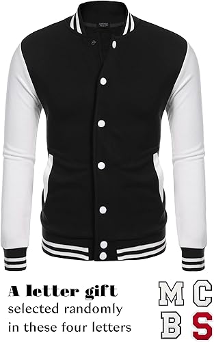 Miniatura 4 de COOFANDY - Chaqueta universitaria de moda para hombre, informal, ajustada y de algodón, chaqueta del equipo, de béisbol, cazadora