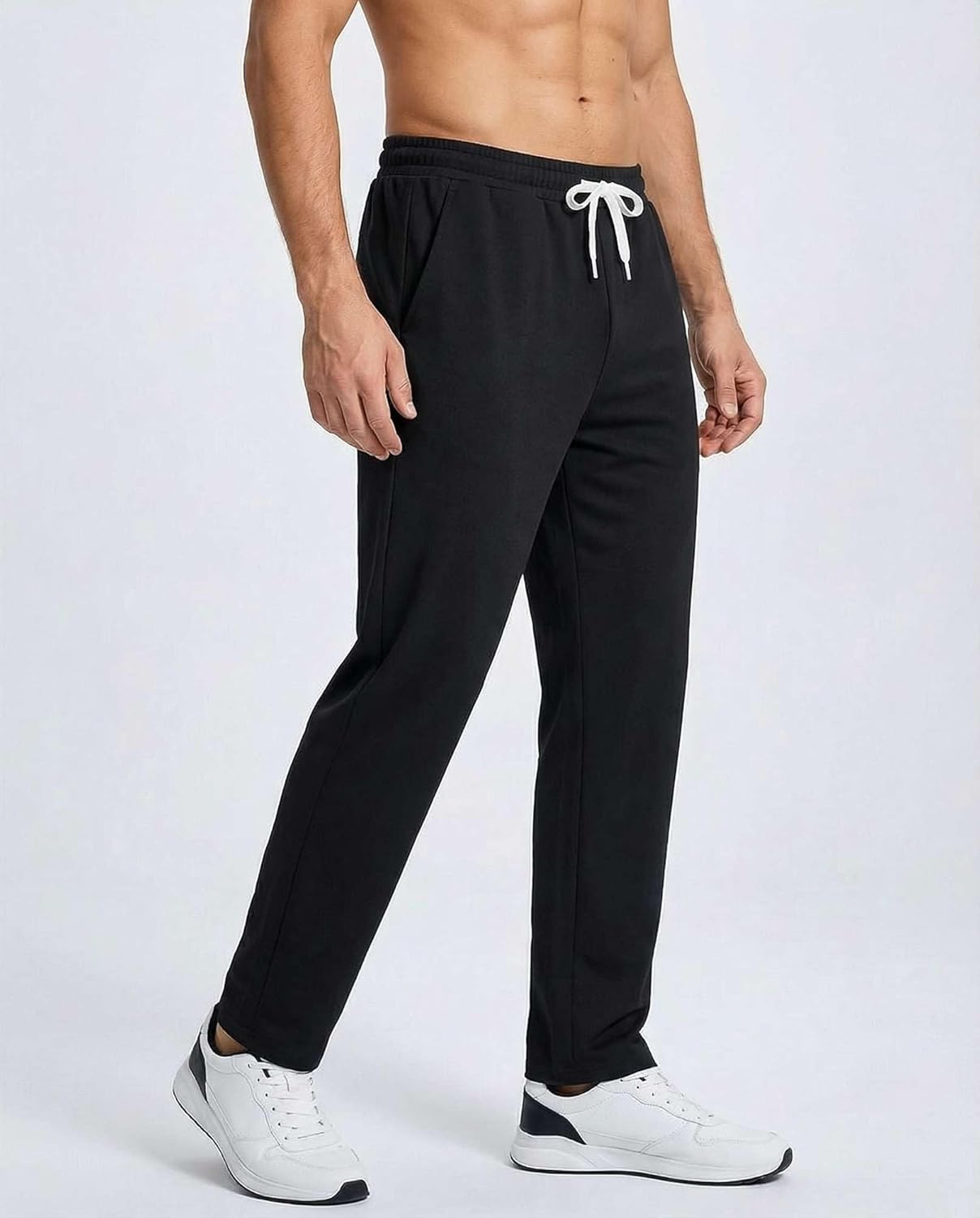Real Essentials 3 Pack: Men's French Terry Open Bottom Sweatpants - Casual Lounge Comfort Gym with Pockets - Image 3