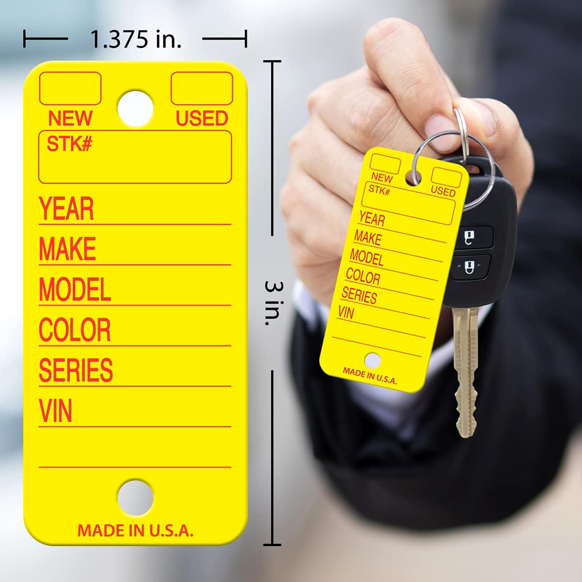 Versa-Tags 250 Tear-Proof Poly Key Tags - Plastic Key Tags for Automotive, Truck, or RV Dealerships (Yellow), Made in USA