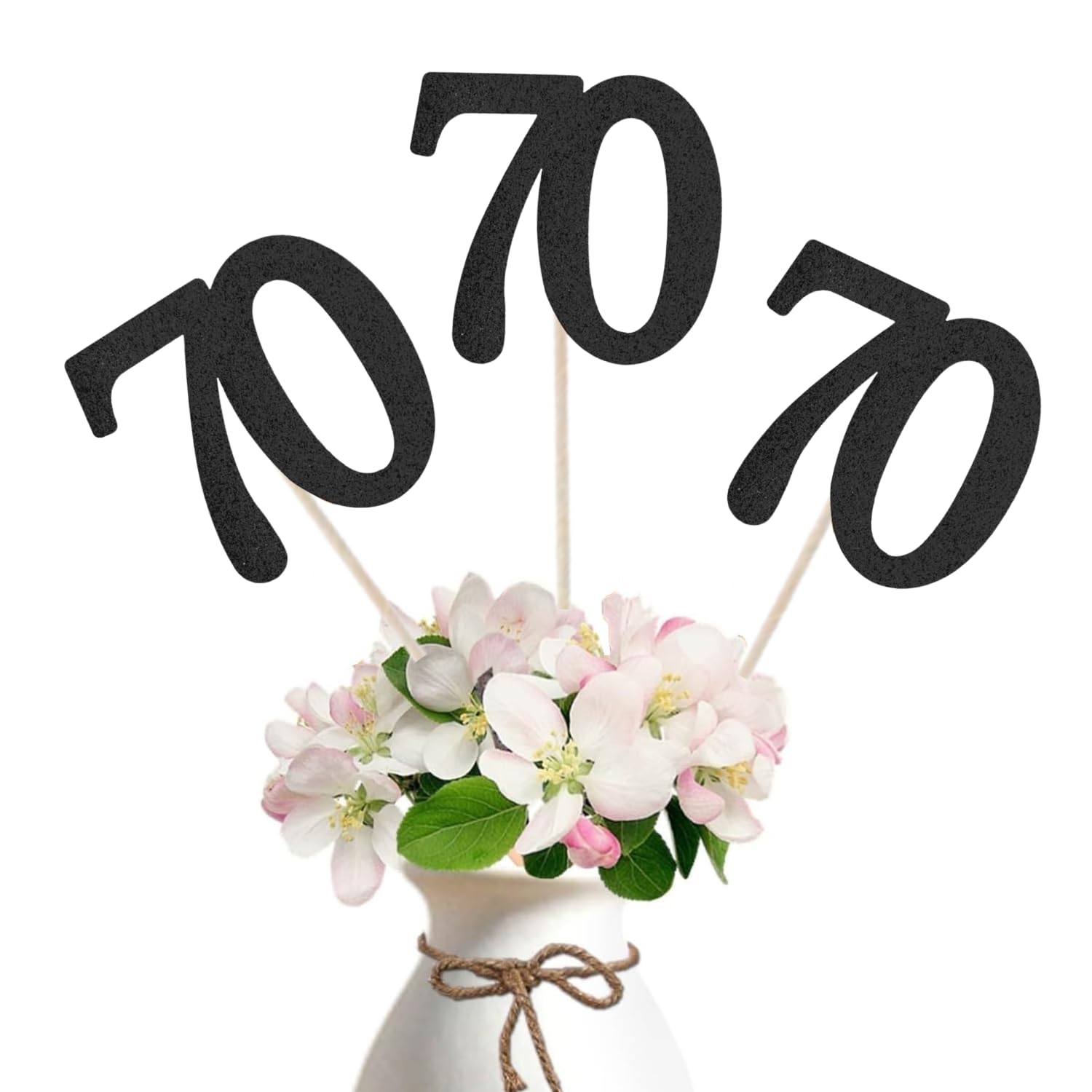 Photo 1 of 10-Pack Double Sided Glitter 70th Birthday Centerpiece Anniversary Centerpiece Sticks, Number 70 Table Topper Cake Topper for 70th Birthday Anniversary Table Party Decorations (Double Sided black)