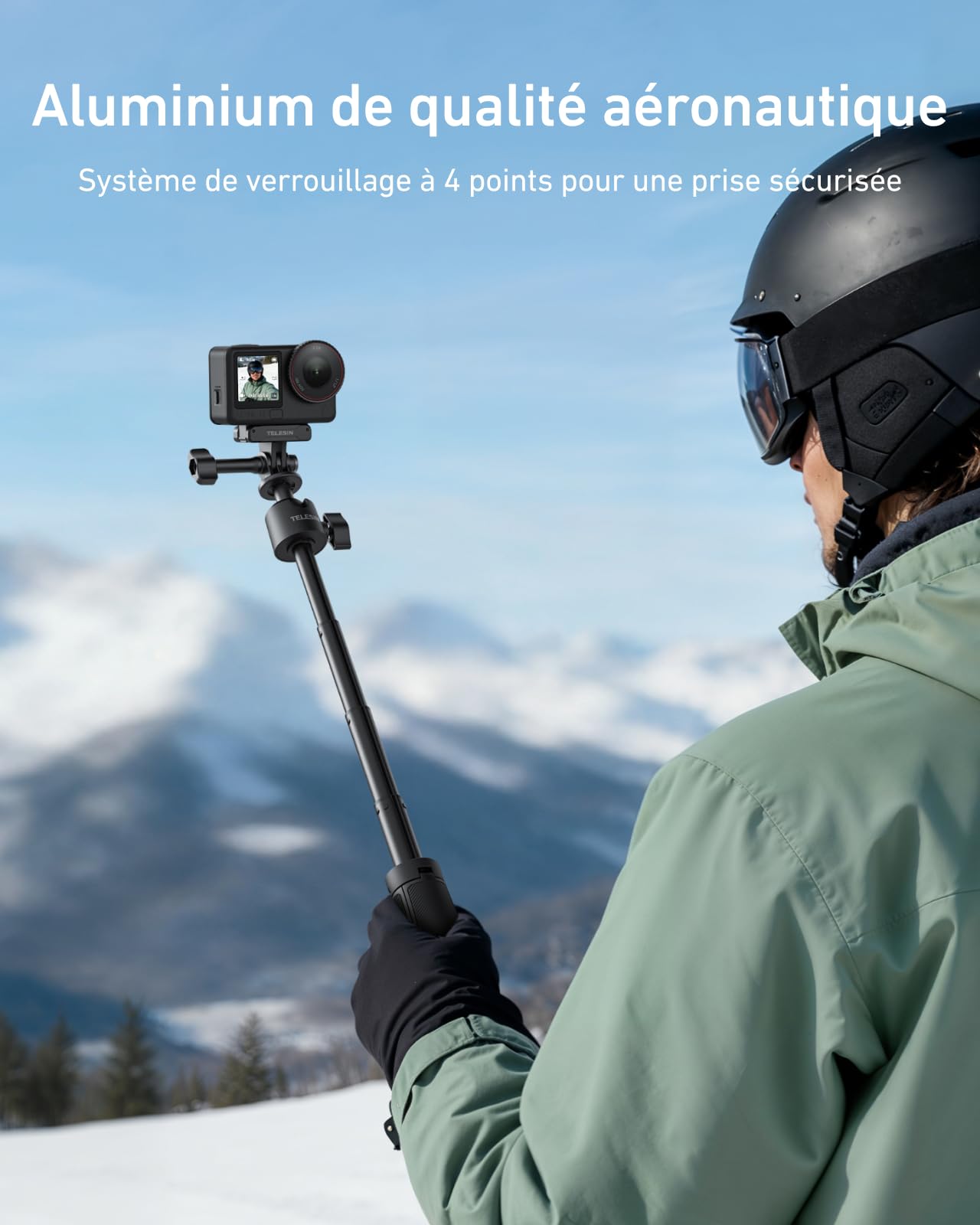 TELESIN 46CM Mini Perche Selfie Trépied pour DJI Osmo Nano Action 6/5 Pro/4, GoPro Hero 13/12, Insta360 X5 X4 Ace Pro – Monopode Réglable 360°, Poignée Extensible Vlog, Base Magnétique Stable