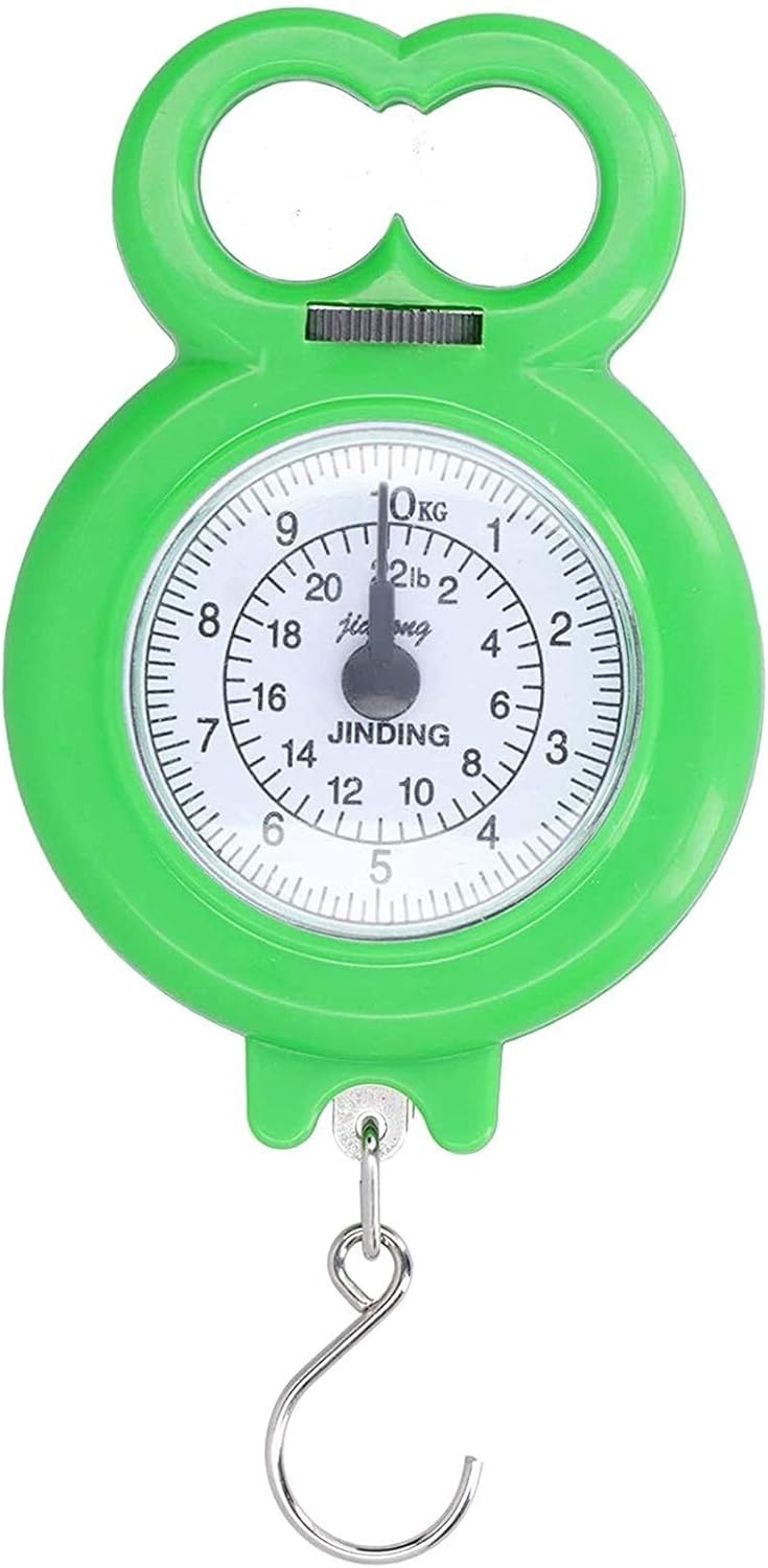 10kg Spring Scale Portable Min Pointer Hook Hanging Concealed Hook for Fishing Shopping Weighing Fishing Scale Weighing Tool Easy Carry Use(Green)