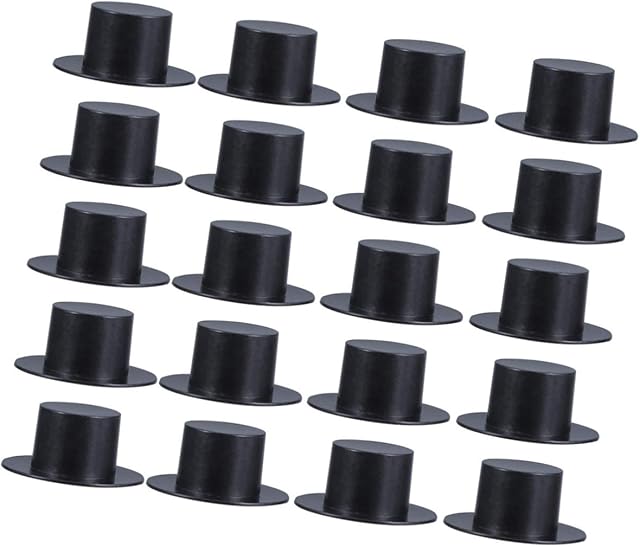 STOBOK Mini Black Top Hats 50pcs, 4.1x4.1x1.9cm Mini Plastic Top Hats DIY Snowman Decoration Miniature Top Hats for Art and Crafts Material Clown Hat for Doll Toy Handcraft - Black