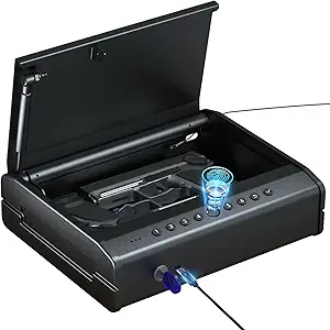 Biometric gun safe with quick access (pistol safe, fingerprint, keypad, keys)