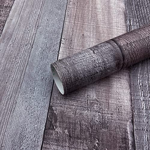 Secoctsr Gray-Brown Wood Peel And Stick Wallpaper Rustic Wood Wallpaper 17.7”X118”Faux Wood Plank Grain Contact Paper Self Adhesive Removable Gray Purple Decorative Shelf Liners Paper For Home Use #TOP6