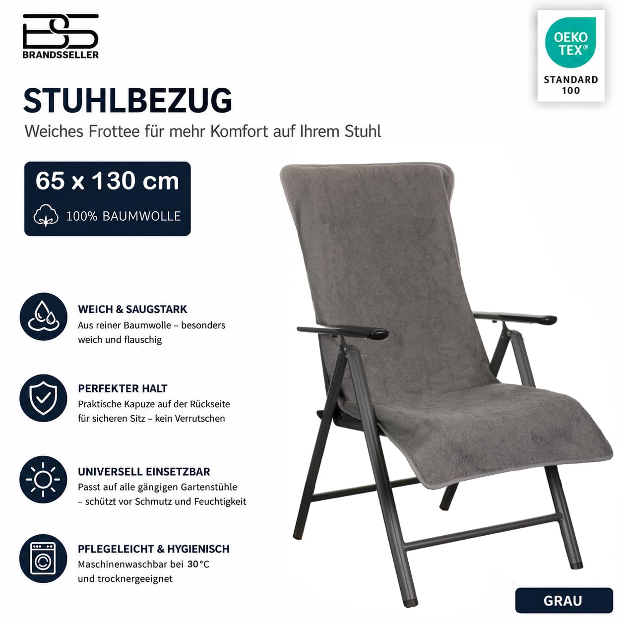 Brandsseller pokrowiec ochronny na leżak ogrodowy, plażowy, pokrowiec ochronny z gąbki 100% bawełny - ok. 60 x 135 cm - Kolory: Antracyt