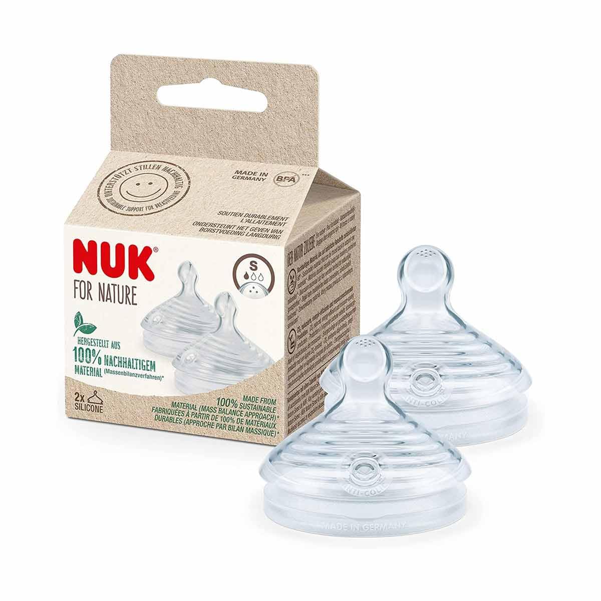 NUK For Nature Sauger S, 2 Einheiten, Silikon, Slow Flow, Flaschennippel