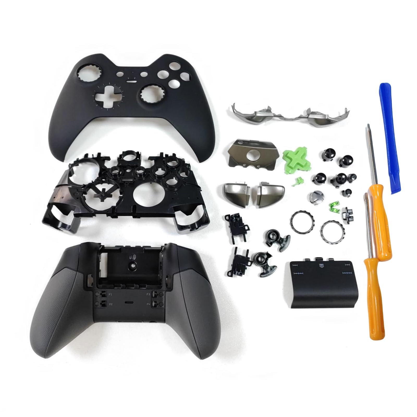 Guscio Completo di Ricambio per Xbox One Elite Controller Serie 1 - Kit di Conchiglie Include Copertura Telaio Centrale Guide Laterali Pulsanti ABXY Paraurti LB RB Accessori (Nero)