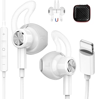 iMangoo for Lightning Headphones Wired MFi Certified Magnetic Earbuds Anti Drop Ear Buds Tips Corded Earphones with Microphone Volume Control for Apple iPhone 14 Plus 13 Pro Max 12 Mini 11 XS XR