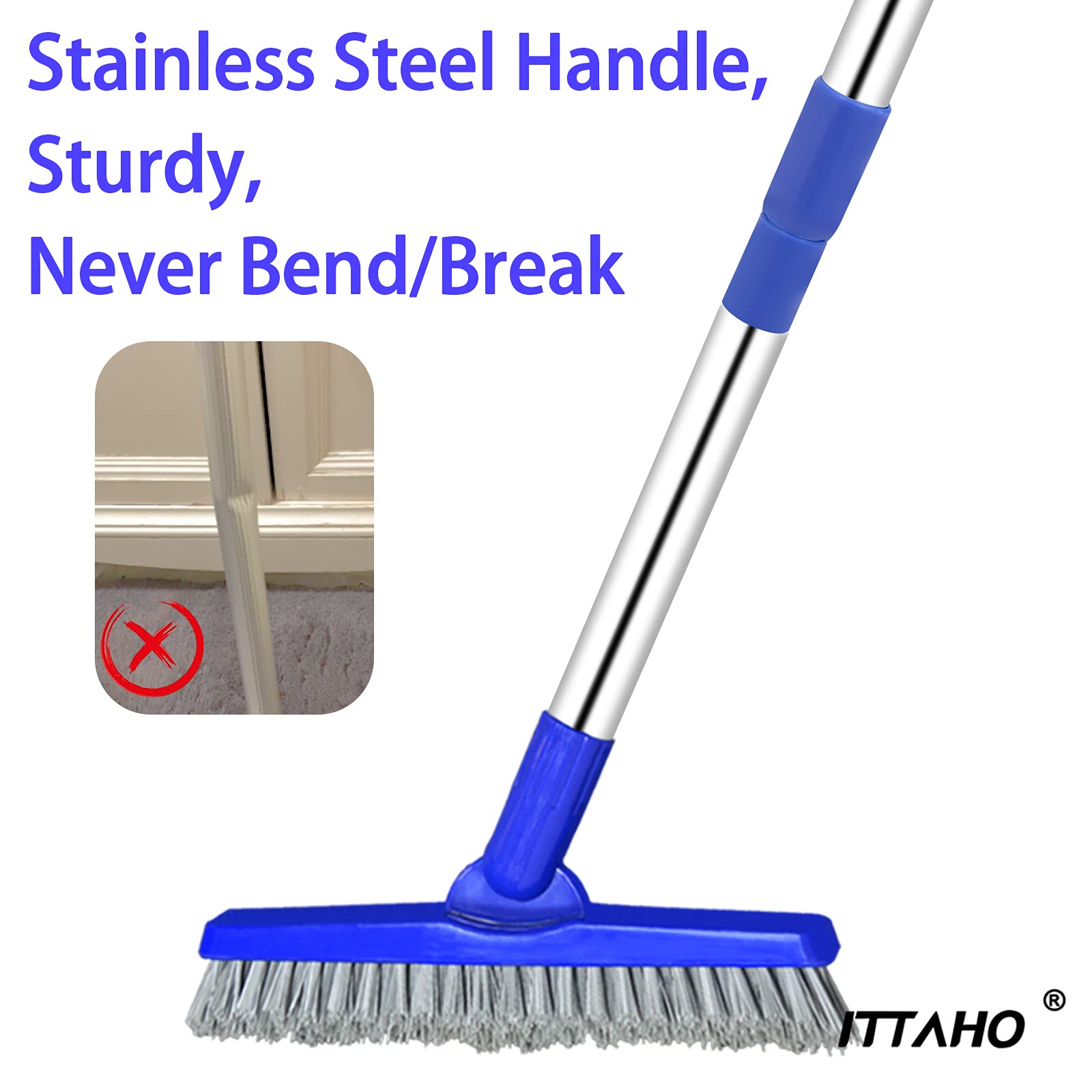 ITTAHO 2 Pack Grout Brush with Long Handle, Swivel Cleaning Grout Line Scrubber Extendable