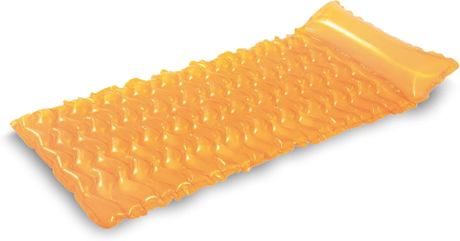 Intex Tote 'N Float Wave Mat Durable Vinyl Floating Inflatable Swimming Pool Lounger with Built-in Pillow Rest, 1 Float, Color Varies