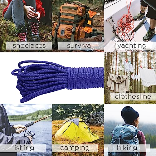 Image of TECEUM Paracord Type III 550 Royal Blue - 100 ft - 4mm - Tactical Rope MIL-SPEC - Outdoor para Cord -Camping Hiking Fishing Gear and Equipment - EDC Parachute Cord - Strong Survival Rope 376