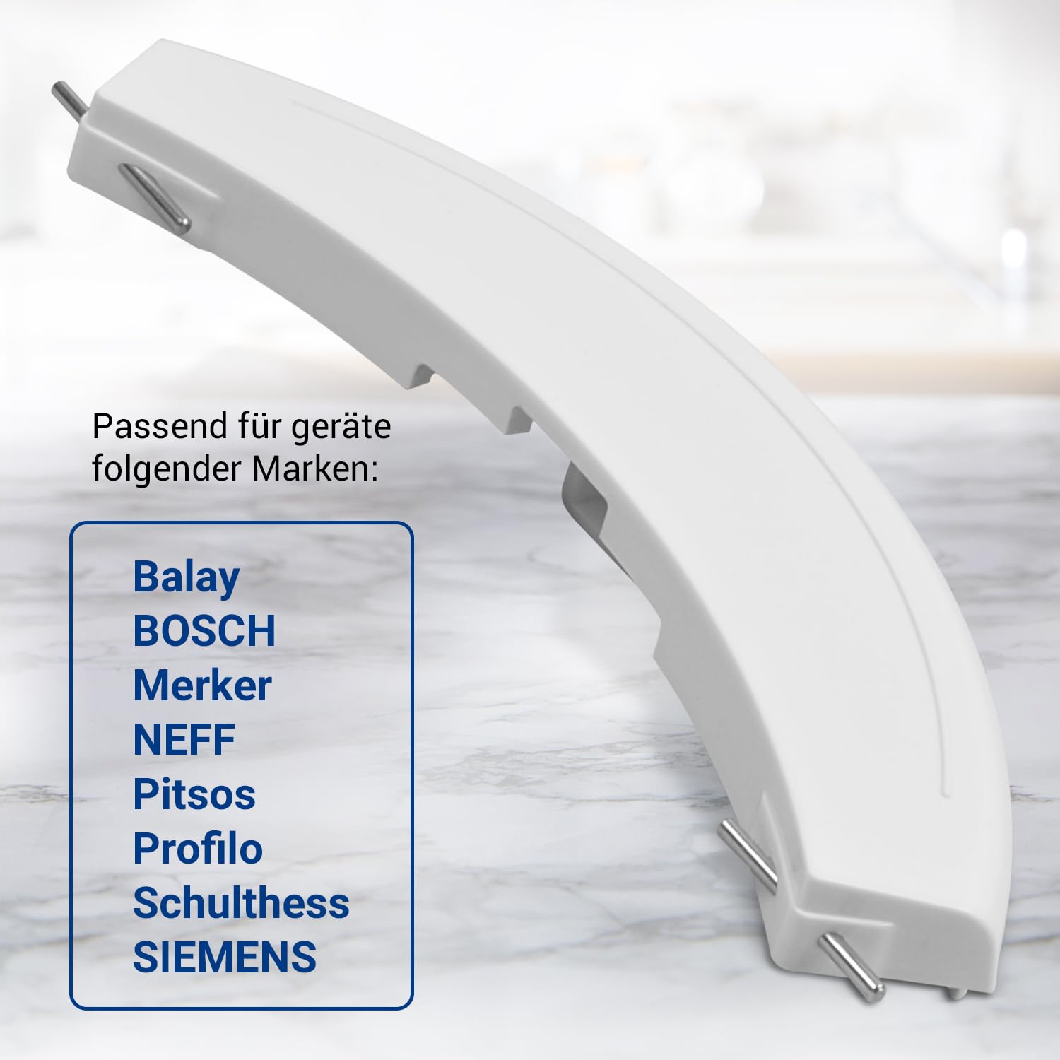 Zamiennik klamki do drzwi z tworzywa sztucznego do Bosch Siemens 00266751 266751 266751, iluminator 200 x 47 x 18 mm, biały, z wałkami do pralki