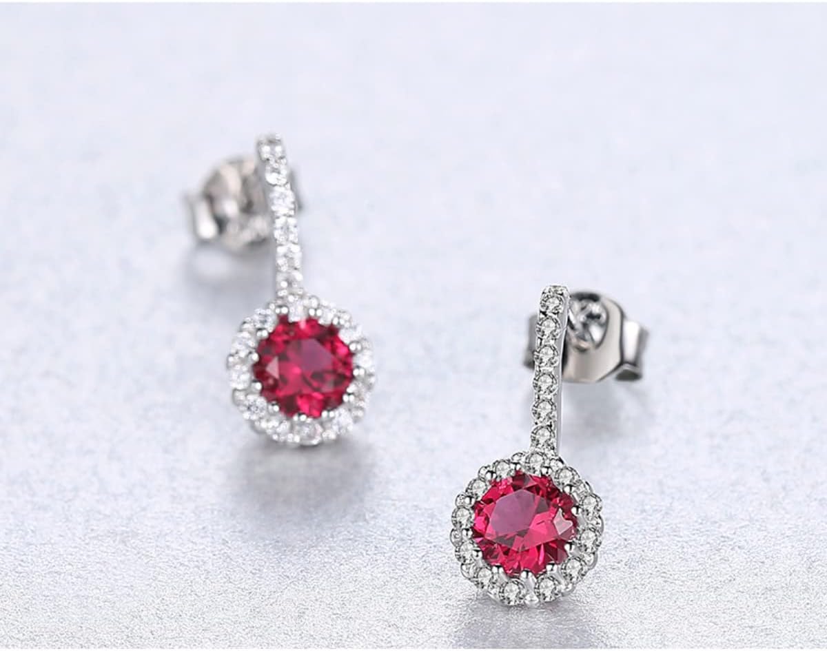 Sterling Silver Stud Earrings Colored Gemstone Daily Easy Matching Stud Earrings Jewelry Gift for Women - Image 2