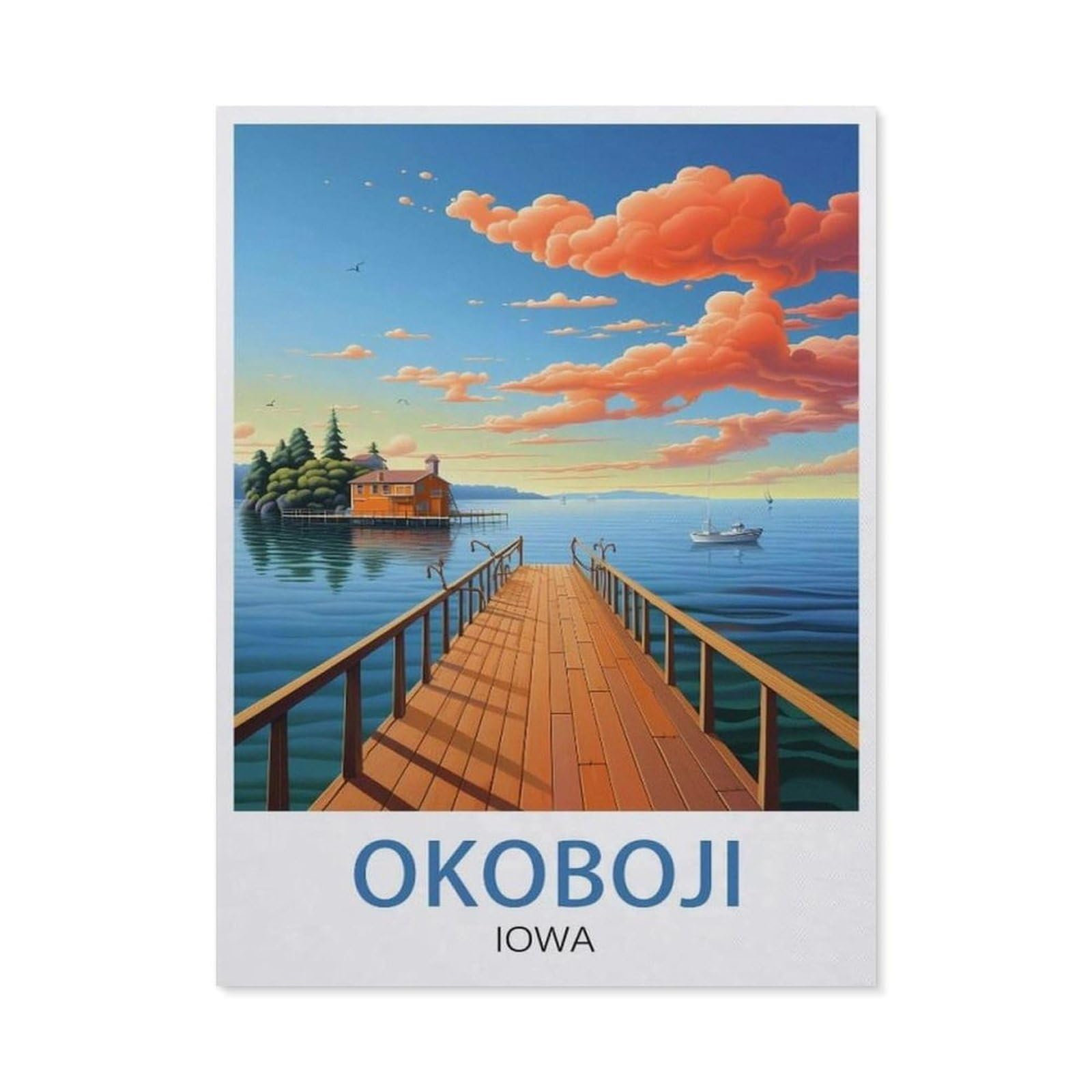 Paint by Numbers for Adults Kids Beginner，Okoboji Iowa Vintage Travel Poster，DIY Acrylic Painting by Numbers Kits with Brushes Acrylic Pigment Home Decoration Brithday Gifts(30x40cm-AY35 — image 1