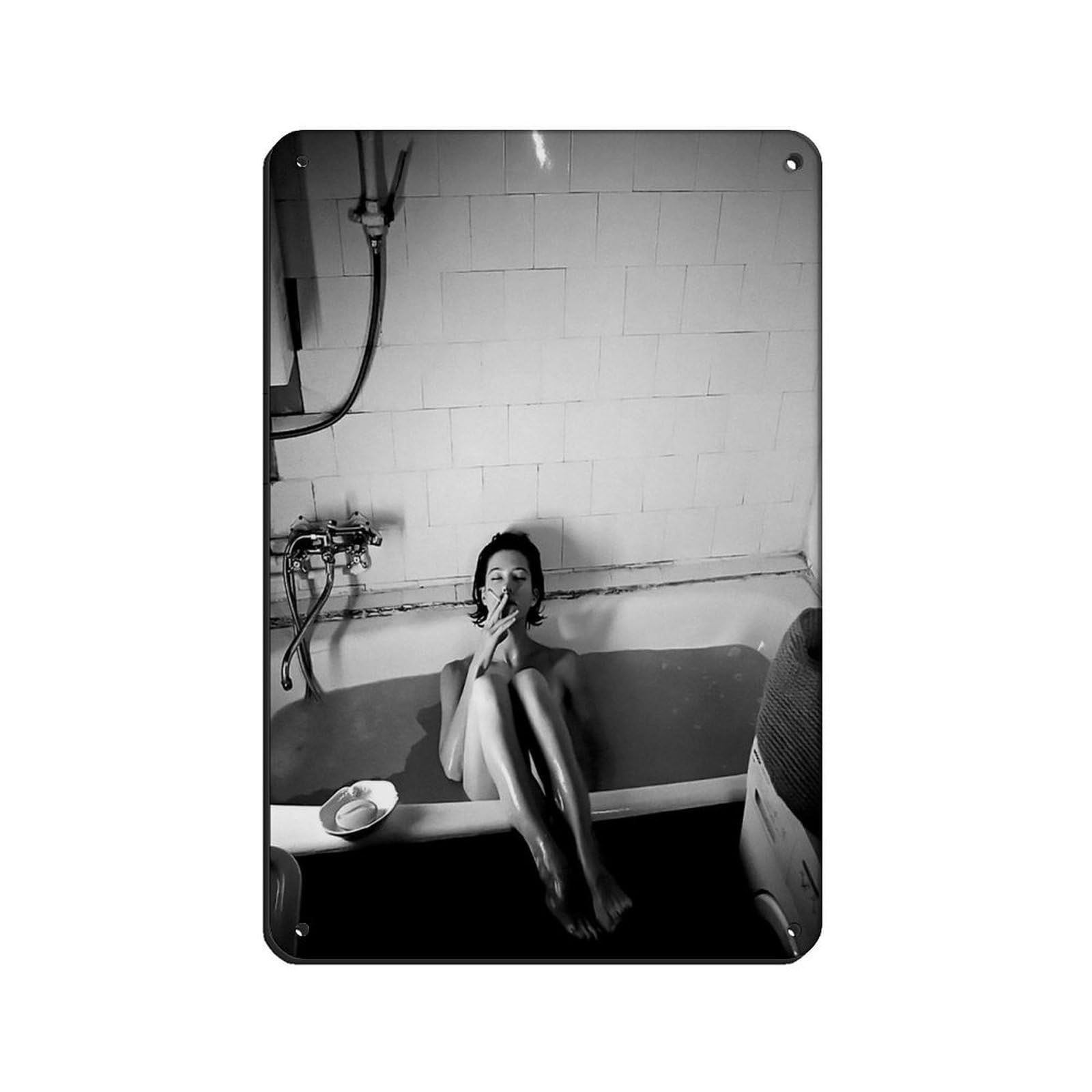 Woman Smoking in Bathtub, Feminist Poster Tin Sign Vintage Metal Pub Club Cafe Bar Home Wall Art Decoration Poster Retro 8x12inch(20x30cm)