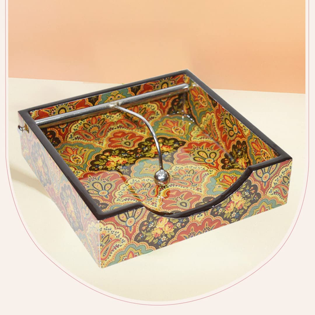 Tranquil Square | Handcrafted | Premium Finish | Conventional Pattern Premium Touch Multi Colour Wooden Napkin Holder, Tissue Paper Rack | (B09QK1NSQX) Amazon Price History, Amazon Price Tracker