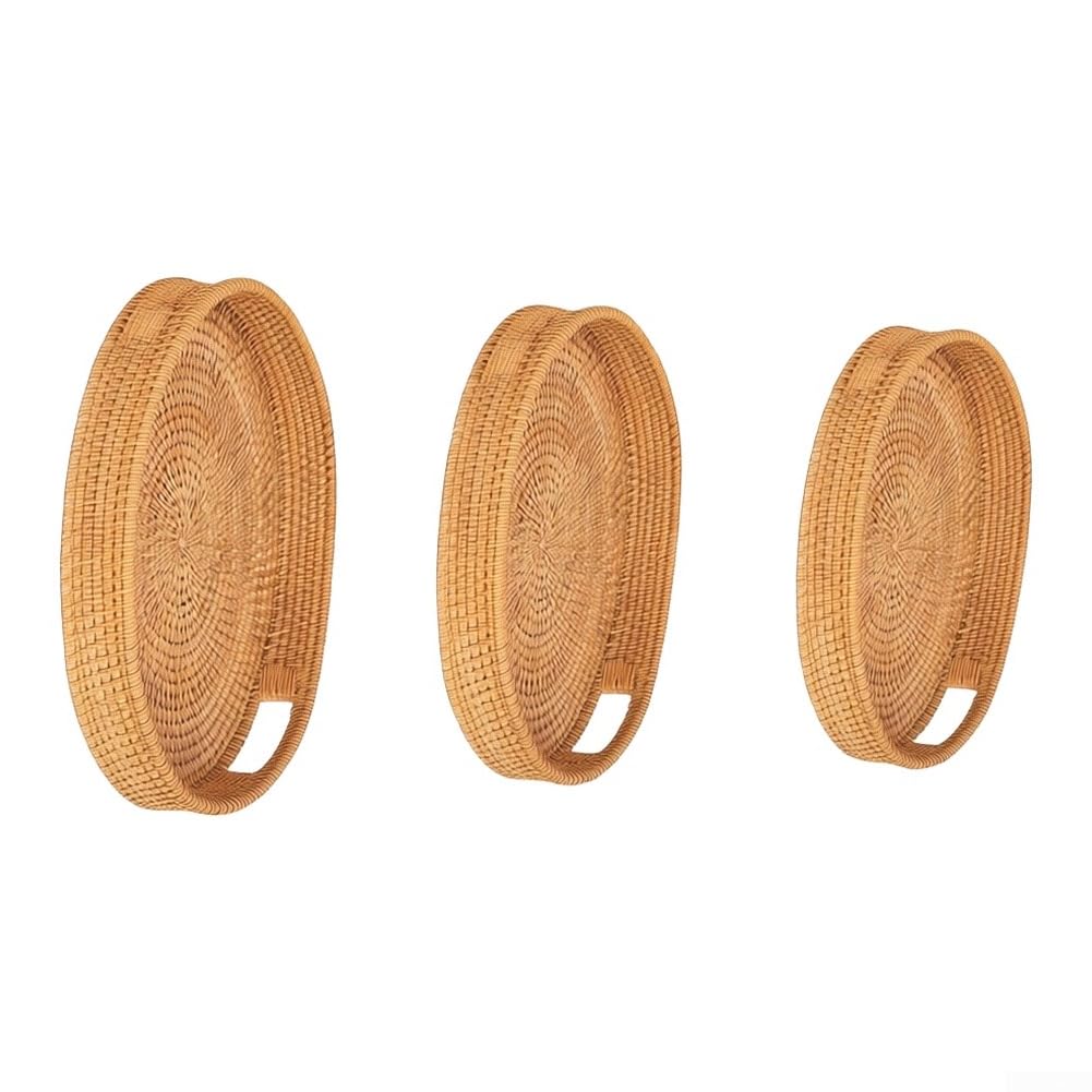 Bandeja de Ratán Tejido 3 Pcs Natural Fruta Pan