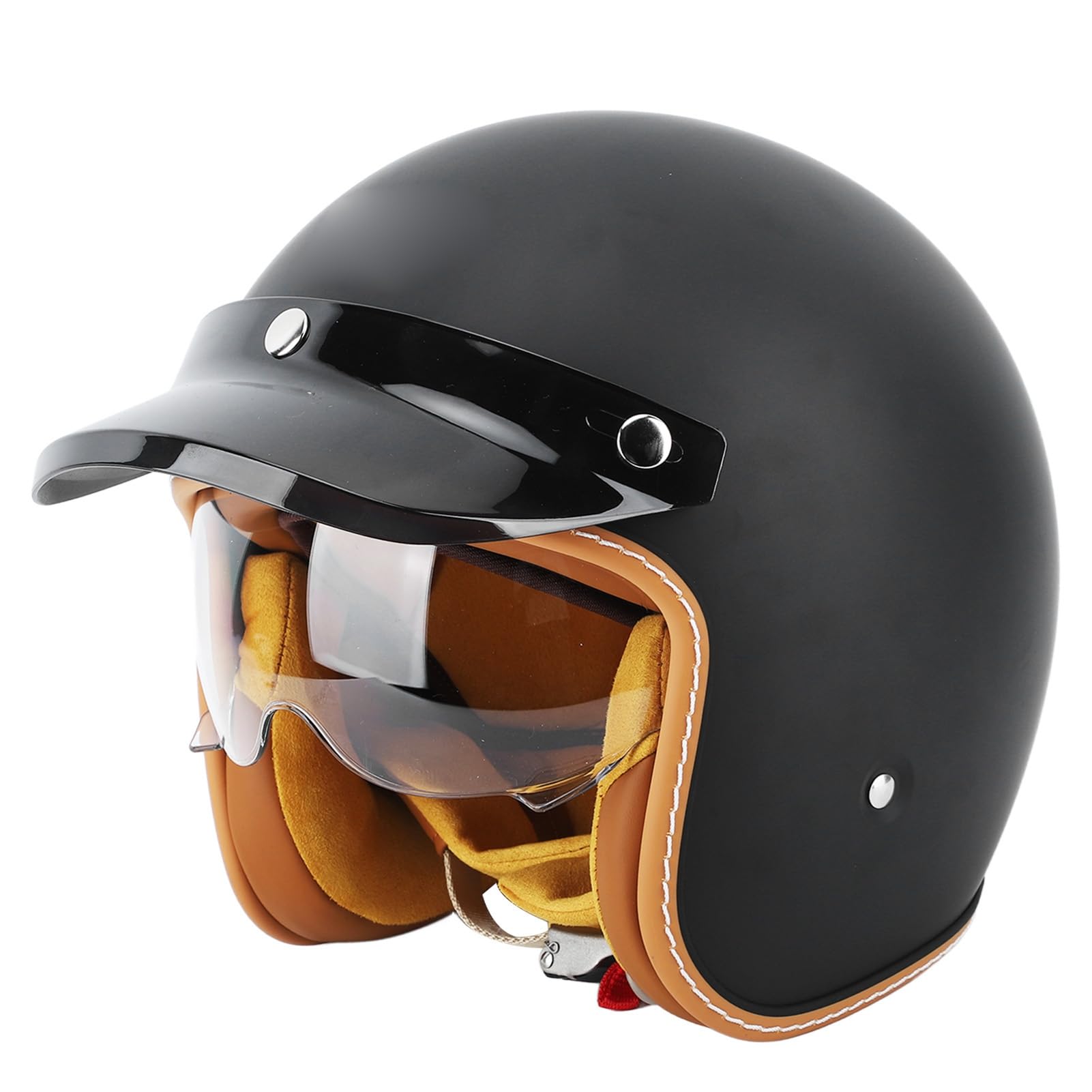 Cascos Jet 3/4, Protección Solar Negro Mate, Estilo Retro, Cascos de Moto Outdoor Muy Cómodos (L)