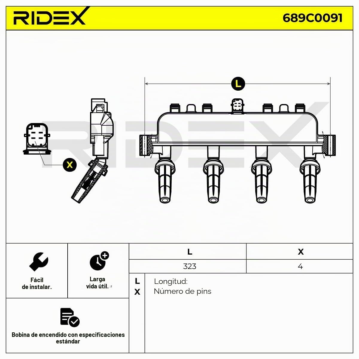 RIDEX 689C0091 Bobina de encendido Compatible con CITROËN C3 II SC