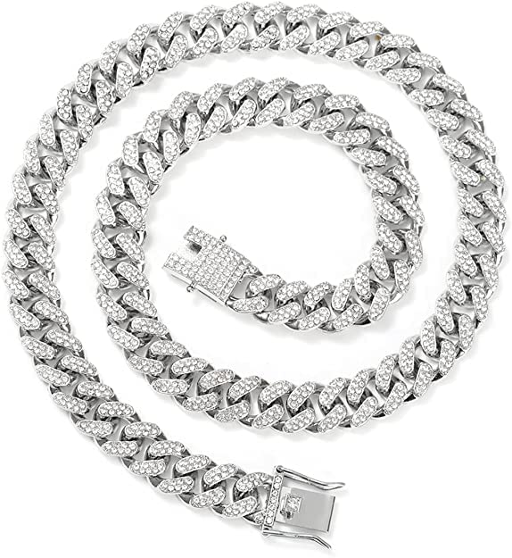 VIENMc Stan Style Cuban Link Chain for Men,Women Chain Miami Necklace Iced Out Cubic Zirconia Sterling Silver Plated Stainless Steel Chain