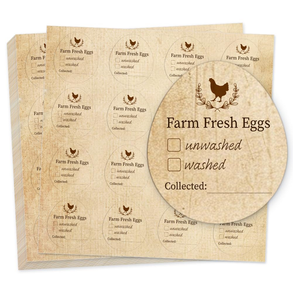 GOMAKERER 320 Pcs Egg Carton Labels, Washed or Unwashed Egg Sticker Collected Date Writable Irregular PET Adhesive Egg Packaging Sticker for Box Container Carton Farm Supplies, 5x4.4cm