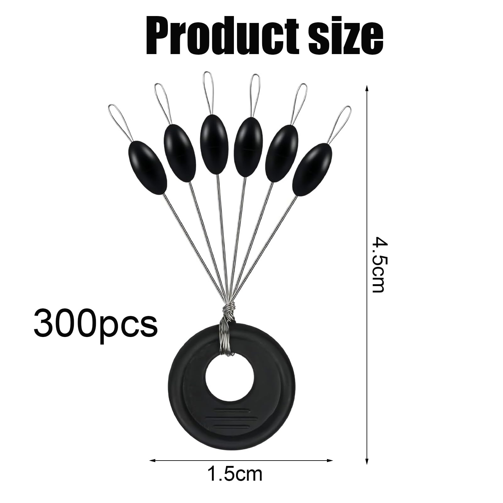 300 Tapón Flotador de Pesca de Goma, Tapón de Goma Cuerda de Cuerda Flotador de Pesca de Goma Tapón Flotador de Pesca 6 en 1, Negro