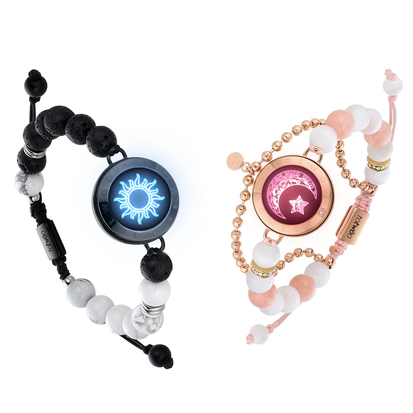 TOTWOO Fernbeziehungs-Touch-Armbänder für Paare – Intelligente Leuchten & Vibration für Liebespaare, Heilstein-Armbänder | Fernbeziehungsgeschenke für Freundinnen, Bluetooth-Paarung – Schmuck