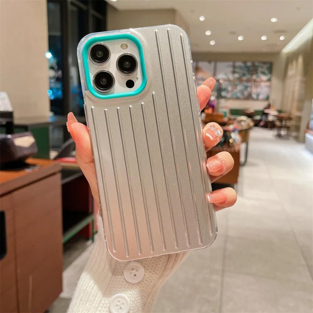 Coque iPhone 15 Plus à rayures bleu argent pour vos déplacements