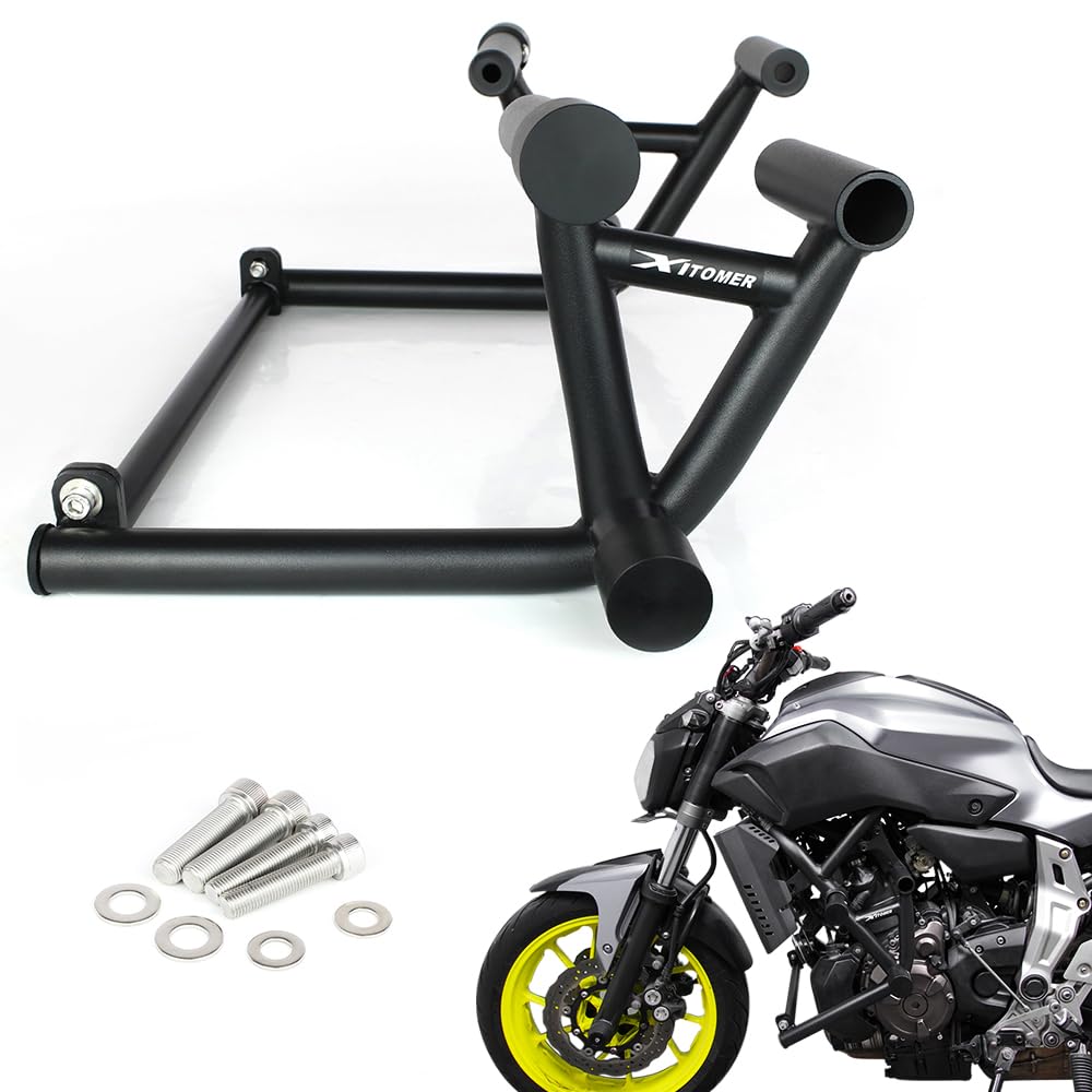 Xitomer Stunt Engine Guard Sturzkäfig kompatibel mit FZ-07 MT-07 XSR700 | Kompatibel mit FZ-07 MT-07 2014-2024 FZ07 MT07 / XSR700 2015-2024 Stahl Drift Street Engine Guard Sturzbügel Race Rail