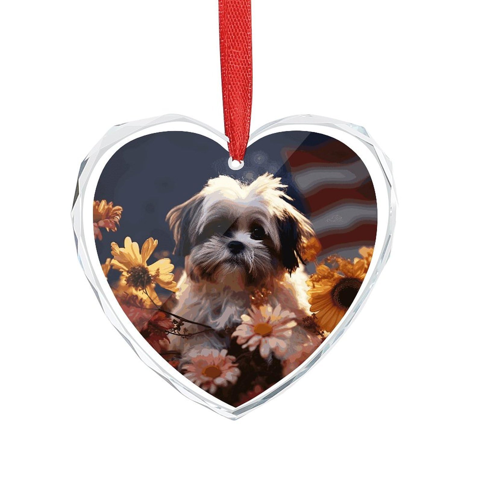 Wsoihfec Style Shih Tzu Dog And Flowers Engagement Gifts For Couples, Glass Ornaments Just Married Bridal Shower Decor, Heart Keepsake Decor For Bride & Groom