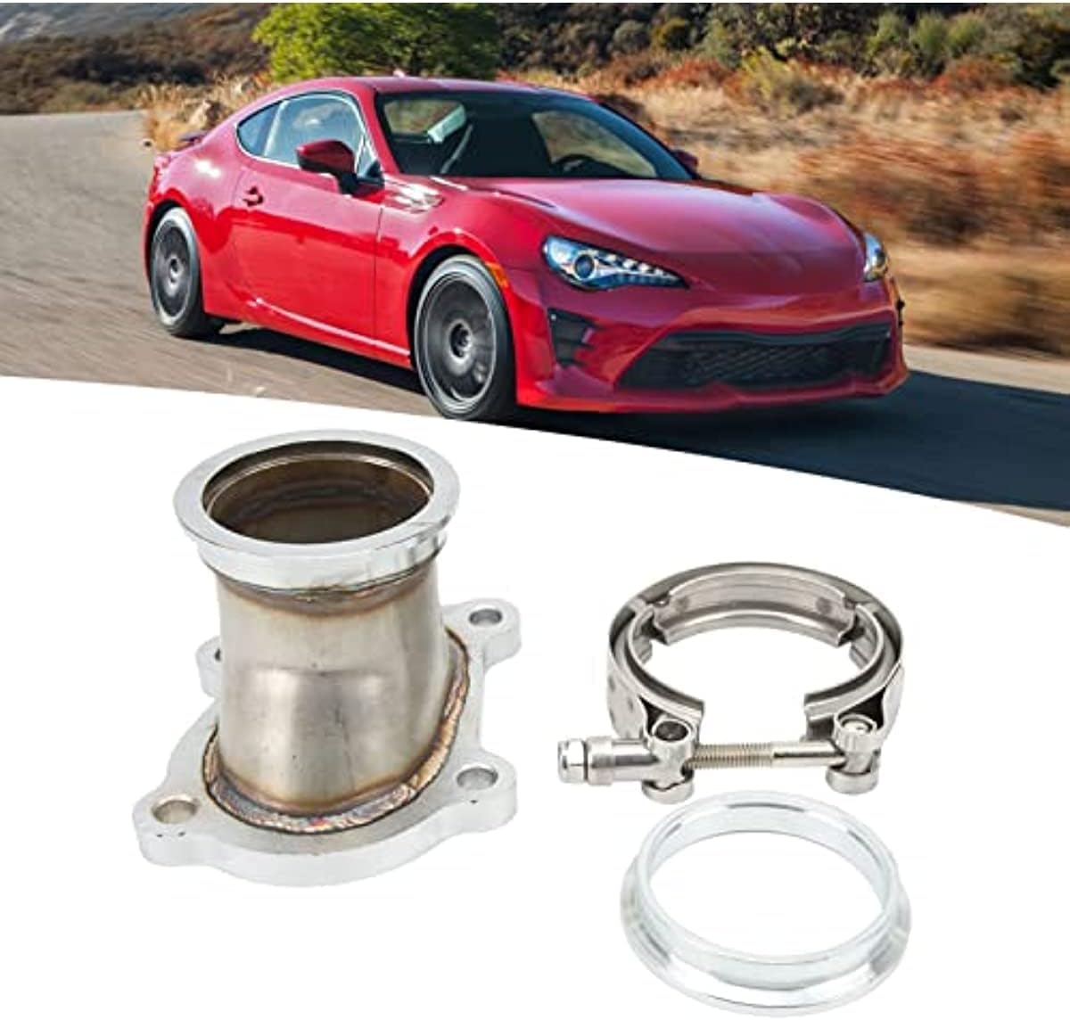 Fit For CT26 Car Turbocharger Flange Part, 2.5in Outlet Turbocharger Flange with V Band Clamp 4 Bolts Stainless Steel Strong Sealing