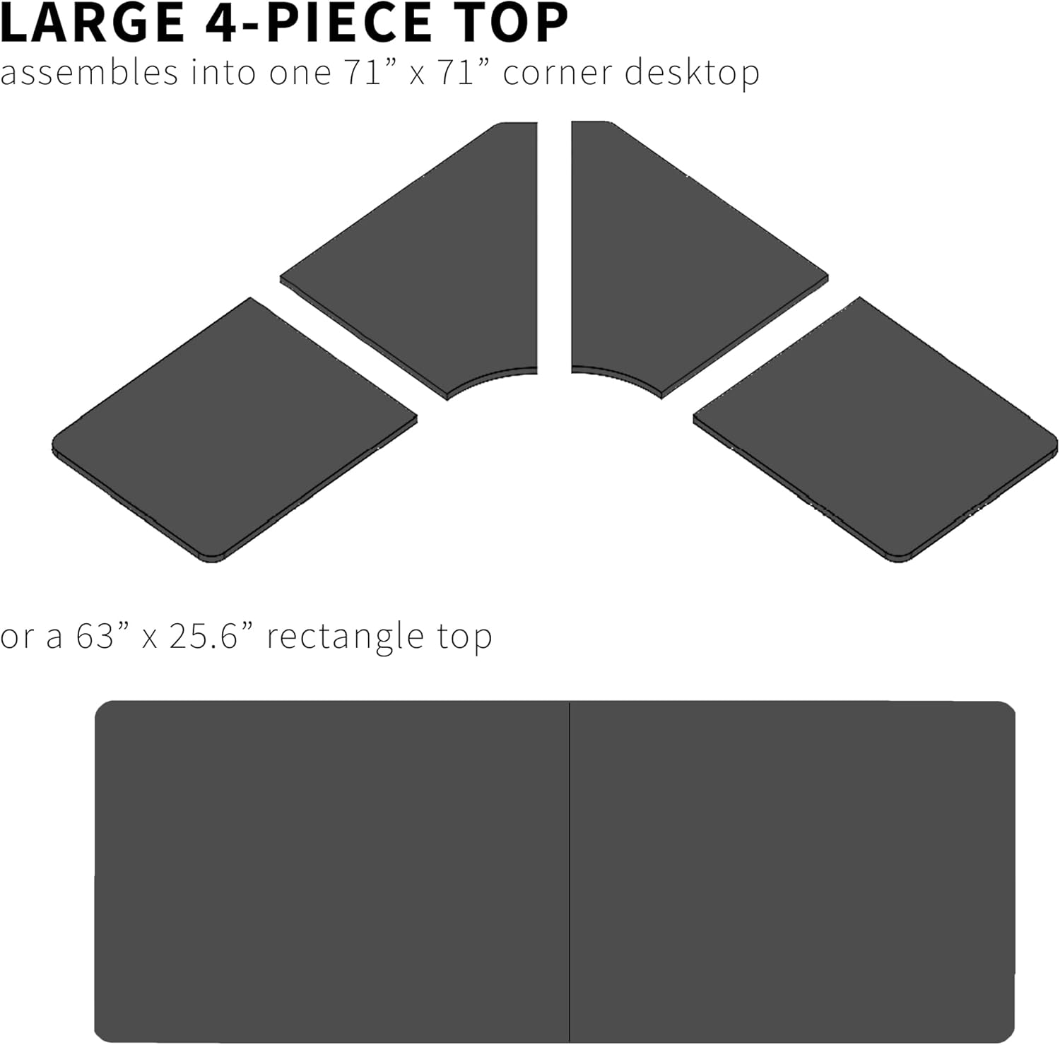 VIVO Universal 71 x 71 inch Curved Corner Table Top for L-Shape Sit to Stand Height Adjustable Home and Office 3-Leg Desk Frames, Dark Walnut Desktop, DESK-TOP2CD