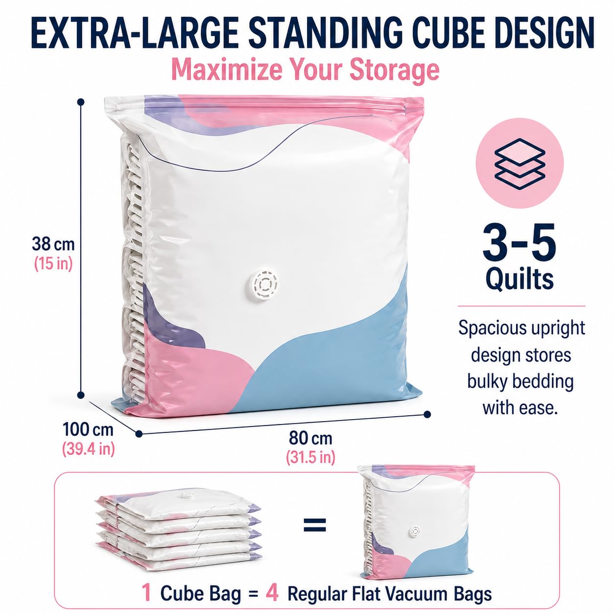 Bolsas De Almacenamiento De Vacío Sin Bomba, Bolsas de compresión herméticas, Organizador De Autocompresión De Ahorro De Espacio Para Ropa,Acogedores (6 unidades, 80 x 100 cm)