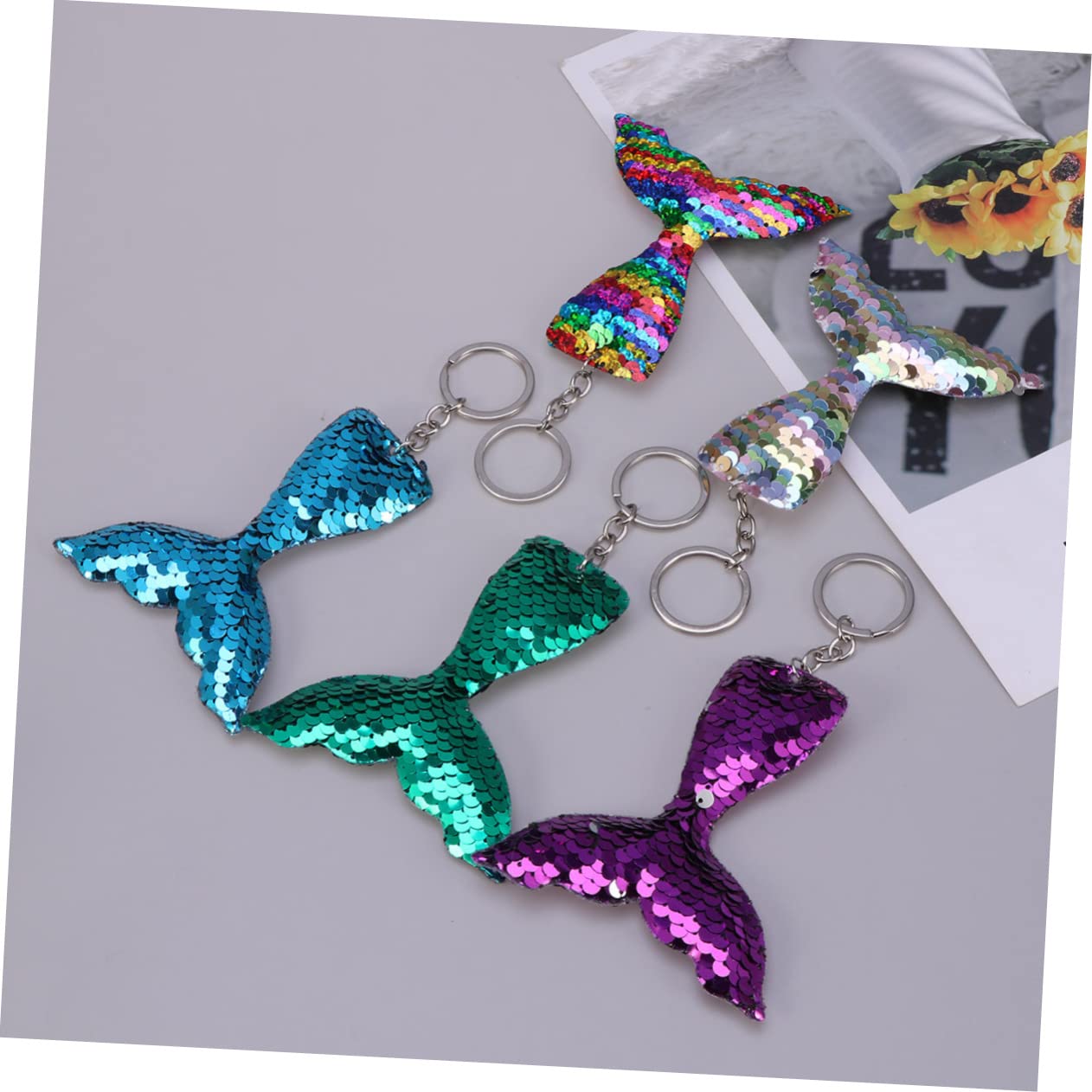 SHERCHPRY 40stücke Pailletten Meerjungfrau Schlüsselanhänger Kreative Handtaschen- Für Partys Und Dekoration Pastellfarben Rosa Blau Bunt Dunkelgrün