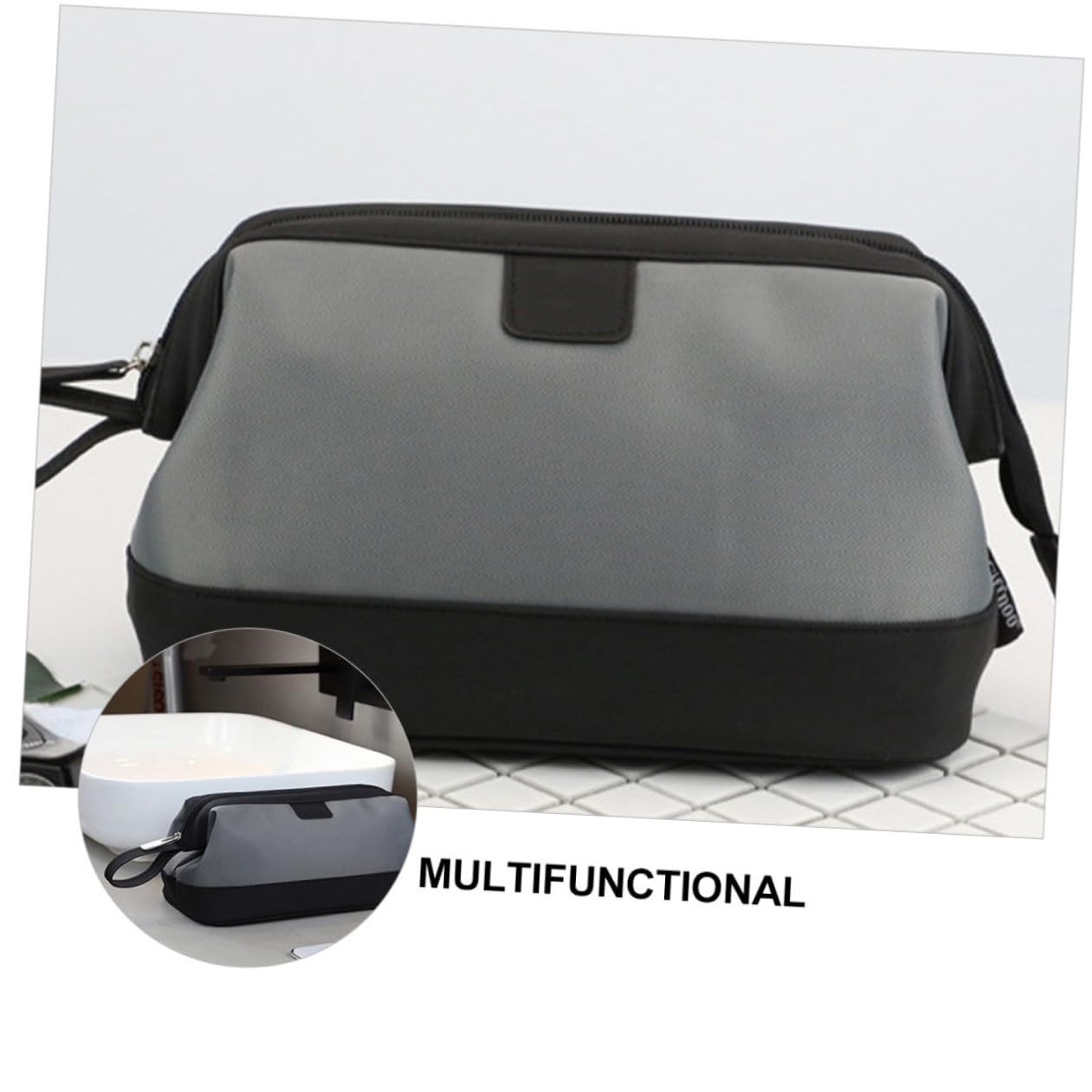 Bolsa Neceser Hombre Multifuncional con Gran Capacidad para Viaje y Almacenamiento Cosméticos Portátil Gris