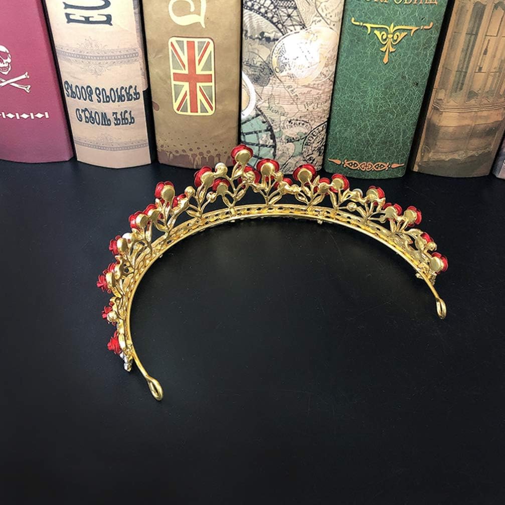 FRCOLOR Red Rose Tiaras for Women Valentine's Day Wedding Bridal Elegant Princess Crown Crystal Rhinestone Tiara Headband Prom Tea Party Fairy Headpiece - Image 5