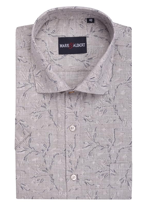 Image of Mark & Albert Men's Half Sleeve Cotton Linen Shirt Blue