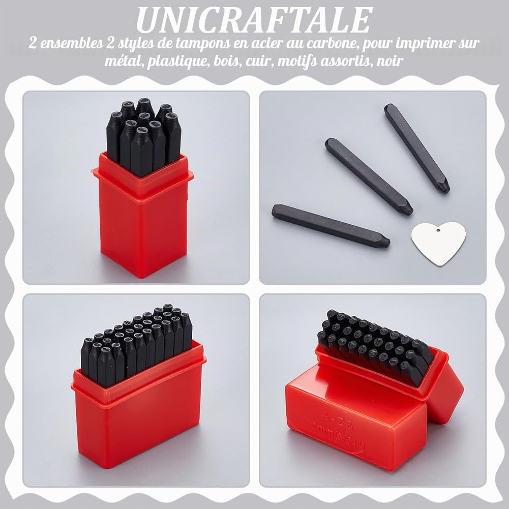 UNICRAFTALE 2 Sets (6 25 mm) Poinçons Métalliques de Lettres et Chiffres en Acier avec Coffret Kit d'Outils d'Estampage pour Métal Plastique Bois Cuir