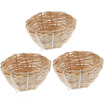 POPETPOP 3Pcs Bird Nest - Finch Nest Natural Bamboo Bird Breeding Nest Bed for Budgie Parakeet Cockatiel Parakeet Conure Canary Lovebird and Small Parrot with Hook
