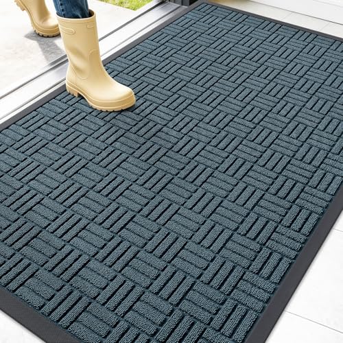 Image of OLANLY Front Door Mat Outside Entrance 47x32, Absorbent, Heavy Duty Sturdy Natural Rubber Doormat Indoor Outdoor, Non-Slip, Stain and Fade Resistant, Low Profile Floor Mat for Entryway, Lake Blue