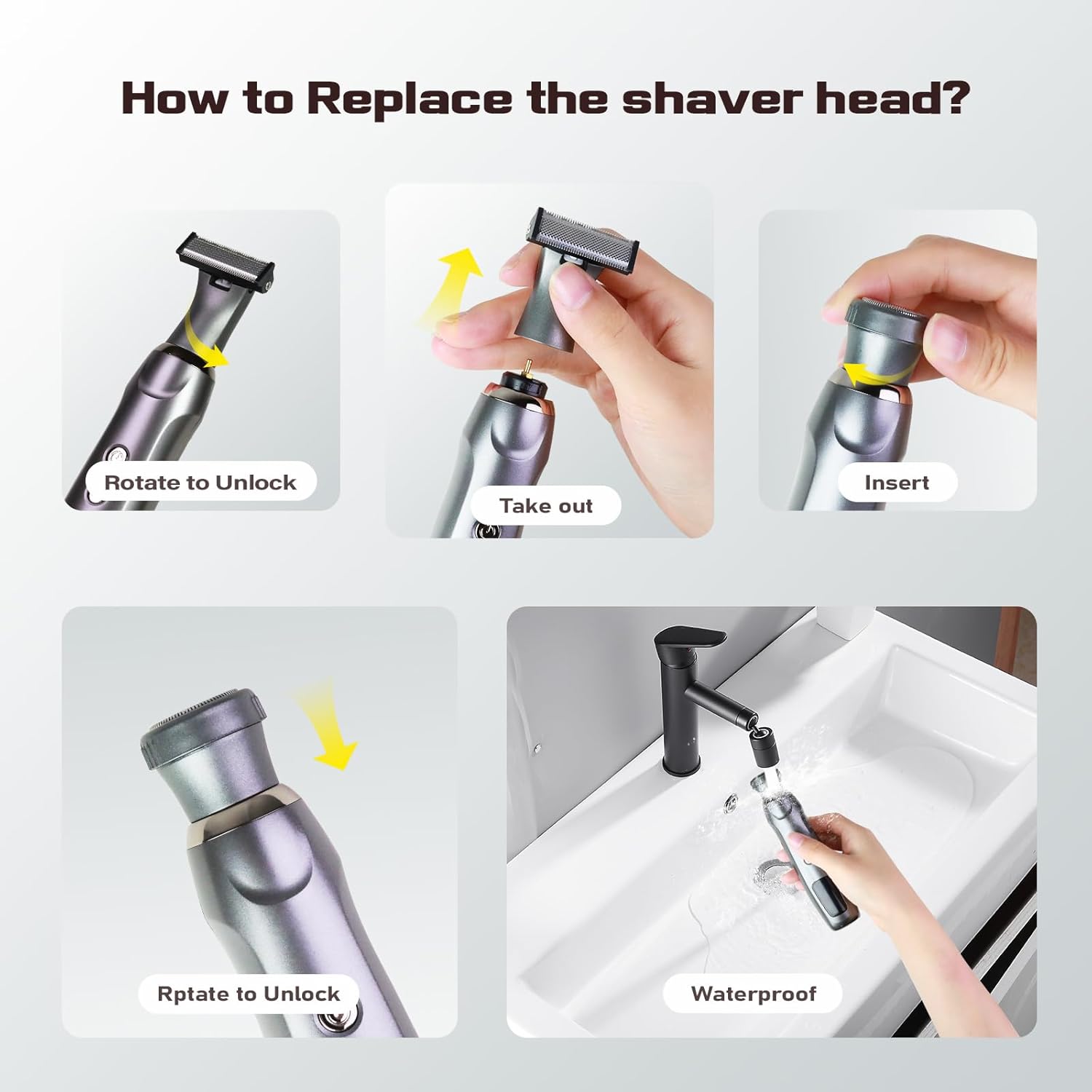 Back Shaver for Men, LED Display Mens Back Shaver, Rechargeable, Safety Lock, IPX7, Multi-Functional Back Trimmer for Men,(Ink Black)