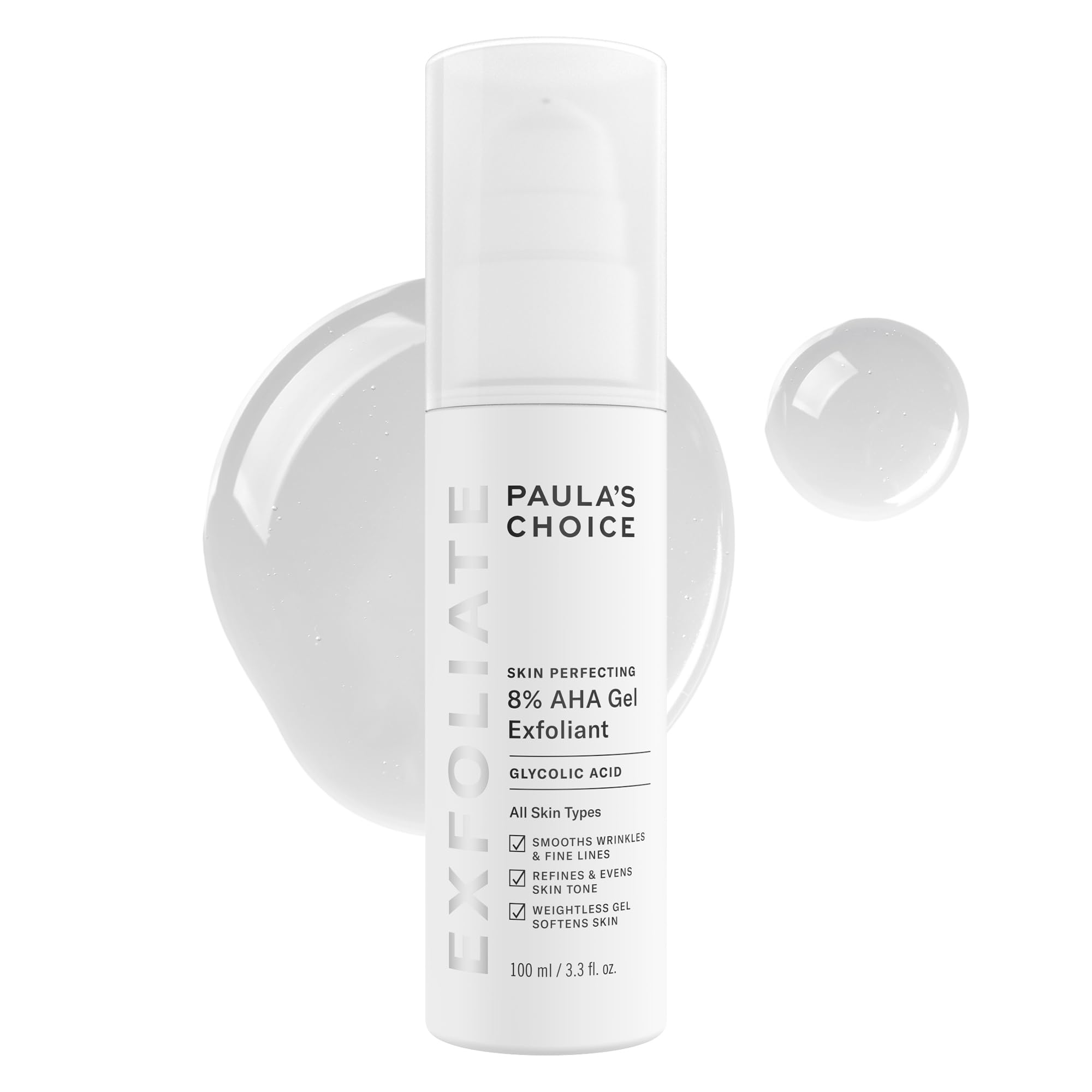 Paula's ChoiceSKIN PERFECTING 8% AHA Exfoliant, Gel Exfoliant with Glycolic Acid Chamomile & Green Tea, Leave On Gentle Face Exfoliator for All Skin Types, Fragrance- Free