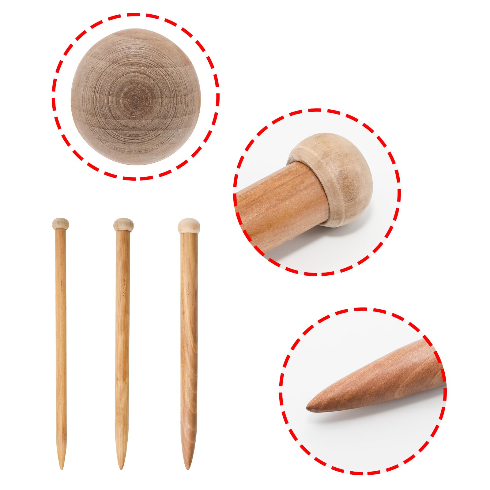 Pocoxll 6 agujas de tejer grandes de madera, 3 tamaños, agujas rectas de una sola punta para tejer suéter para principiantes (marrón)