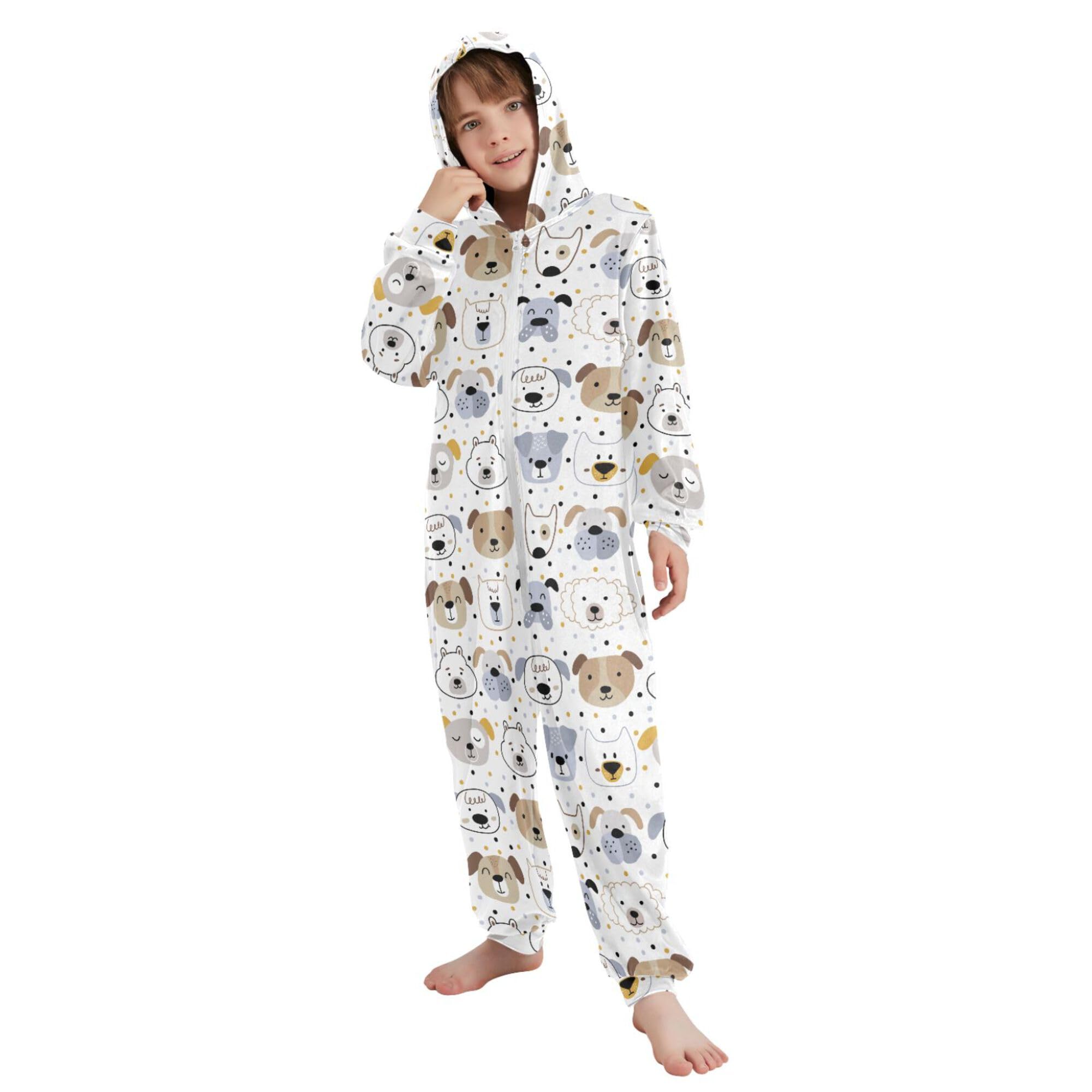 Pigiama intero in flanella con cappuccio e cerniera, tuta coordinata per bambini con cucciolo di bulldog francese, morbido e caldo, abbigliamento sportivo per la casa, 5-6T